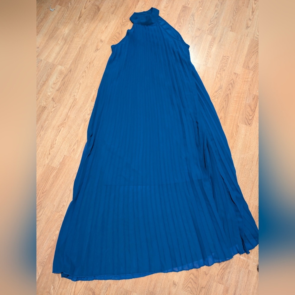 Royal Blue Pleated Halter Maxi Dress - Size 1XL